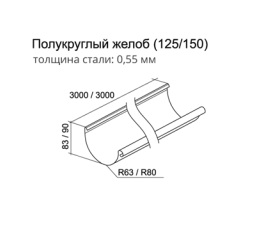 Желоб полукруглый металлический Гранд Лайн 125 мм, 3 м, цвет  RR 32